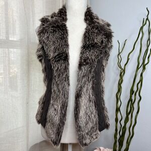 Y2K 2000s Vintage XOXO Faux Fur Sweater Vest Brown Cable Knit Womens Size Medium